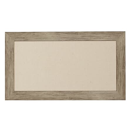 DesignOvations Beatrice Non-Magnetic Framed Linen Fabric Pinboard, 13” x 23", Tan, Rustic Brown Plastic Frame