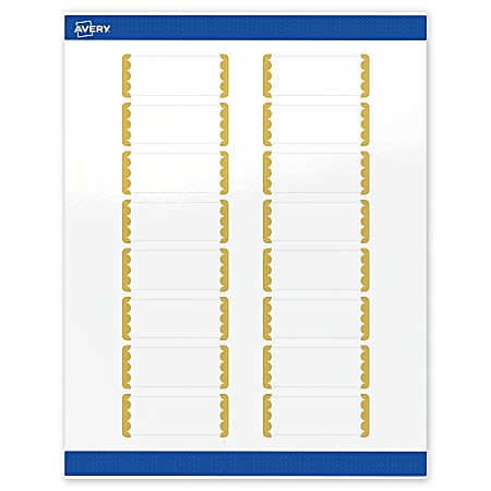 Avery® Print-To-The-Edge Labels & Sure Feed®, S00-D1T-PRWGP10, 1" x 2-5/8", Glossy White, Preprinted Gold Dots Edge Design, Pack Of 160