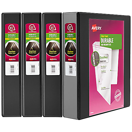 Avery Durable View 3 Ring Binder 1 12 Slant Rings 49percent Recycled Black  Pack Of 4 - Office Depot