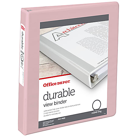 Office Depot® Brand 3-Ring Durable View Binder, 1" Round Rings, Blush