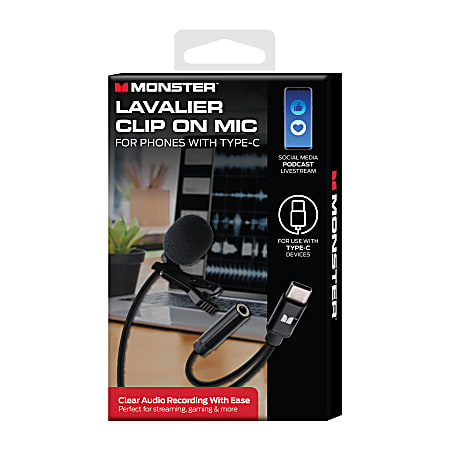 Monster Cable® Lavalier Clip-On Microphone, Type-C, Black