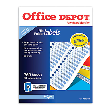 Office Depot® Brand Color Permanent File Folder Labels, 904876, 2/3" x 3 7/16", White, Pack Of 750