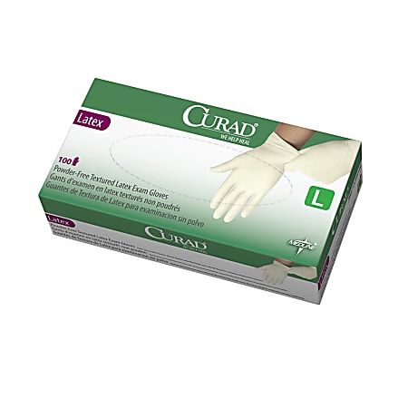 Curad® Powder-Free Latex Exam Gloves, Large, Beige, 100 Gloves Per Box, Case Of 10 Boxes