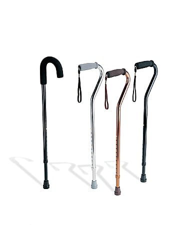 Guardian Offset-Handle Fashion Aluminum Canes, Black, Case Of 6