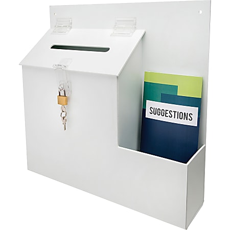 deflecto® Suggestion Box Literature Holder with Locking Top, 13.75 x 3.63 x 13.94, Plastic, White