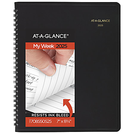 2025 AT-A-GLANCE® Open Scheduling Weekly Planner, 6-3/4" x 8-3/4", Black, January To December, 7085505