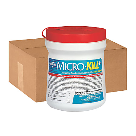 Medline Micro-Kill+™ Disinfectant Wipes, 6" x 6 3/4", White, 160 Wipes Per Tub, Case Of 12 Tubs