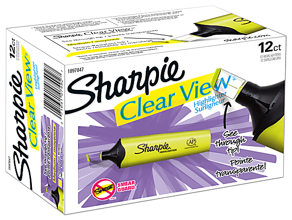 Sharpie® Clear View® Tank Highlighters, Chisel Point, Yellow, Pack Of 12
