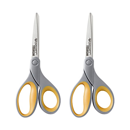 Westcott Titanium Bonded Scissors 8 Pointed GrayYellow Pack Of 2 - Office  Depot