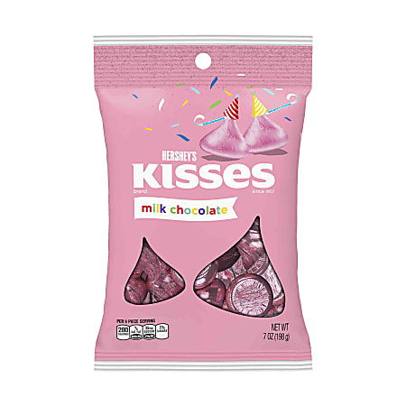 Hershey's® Birthday Milk Chocolate Kisses, Pink Foil, 7 Oz, Pack Of 3 Bags