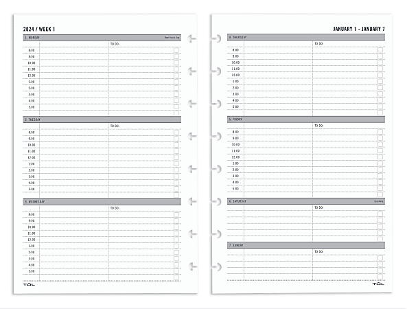 2024 TUL® Discbound Weekly Planner Refill Pages, Hourly Appointment Times, Junior Size, January To December