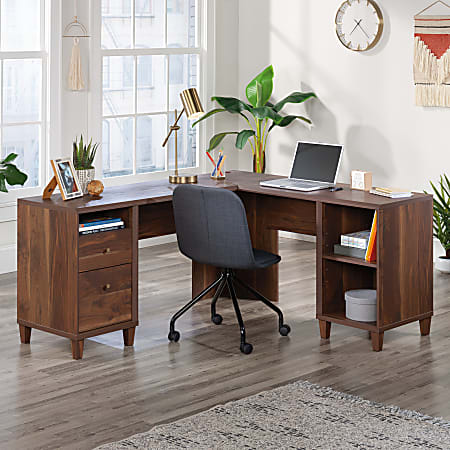 Sauder® Willow Place 65"W Mid-Century L-Shaped Computer Desk, Grand Walnut®