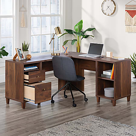 Sauder Willow Place 65 W Mid Century L Shaped Computer Desk Grand Walnut Office Depot