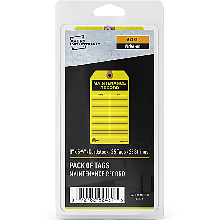 Avery® Preprinted MAINTENANCE RECORD Hang Tags - 5.75" Length x 3" Width - 25 / Pack - Card Stock - Yellow