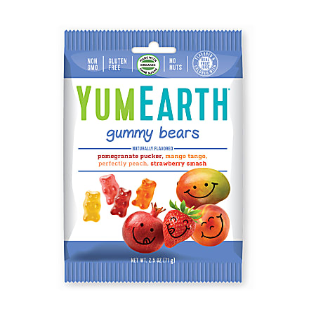 Yummy Earth Gummy Bears, 2.5 Oz, Pack Of 12 Bags