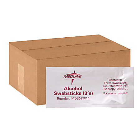 Medline Alcohol Swabsticks, 250 Per Box, Case Of 3 Boxes