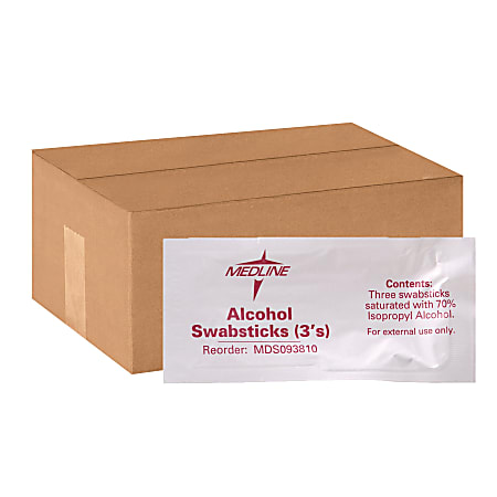 Medline Alcohol Swabsticks, 250 Per Box, Case Of