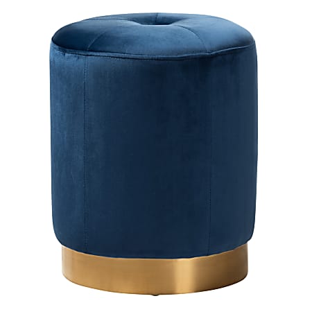 Baxton Studio Glam Velvet Upholstered Ottoman, Navy Blue/Gold