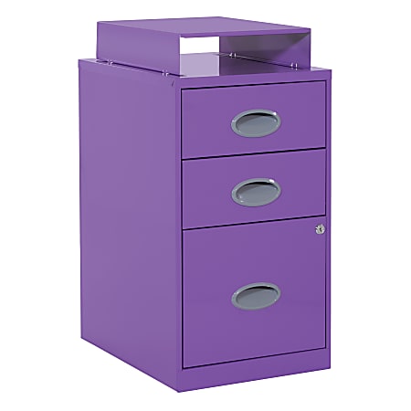 Office Star™ 18"D Vertical 3-Drawer Locking File Cabinet With Top Shelf, Purple
