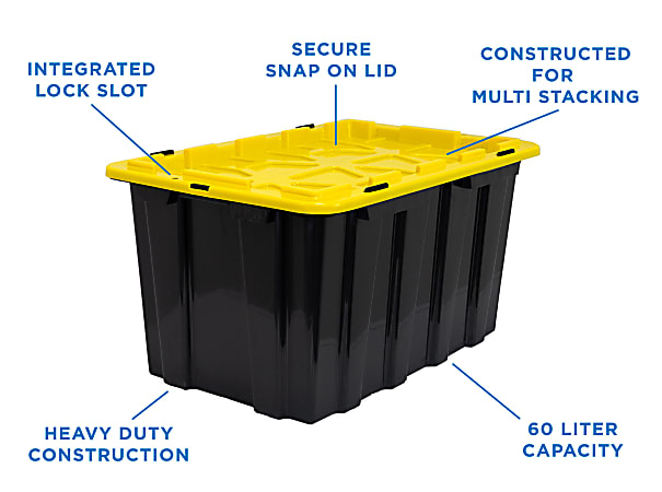 Pallet of 60 Heavy-Duty Plastic Totes w. Attached Lid