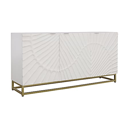 Coast to Coast Modern Wood Storage Credenza With Metal Base, 34”H x 68”W x 18”D, Fallow White/Gold