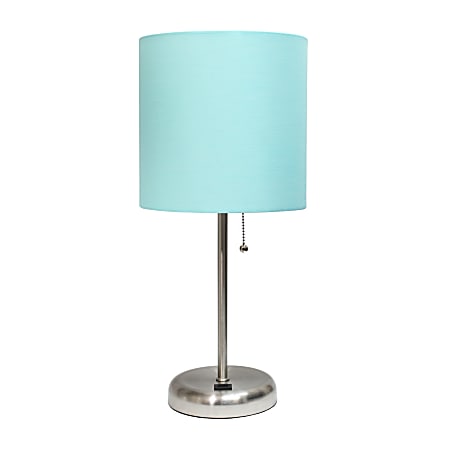 LimeLights Stick Lamp with USB charging port and Fabric Shade, 19.5"H, Aqua/Brushed Steel