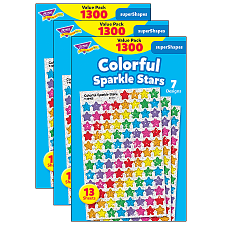 Trend superShapes Stickers, Colorful Sparkle Stars, 1,300 Stickers Per Pack, Set Of 3 Packs