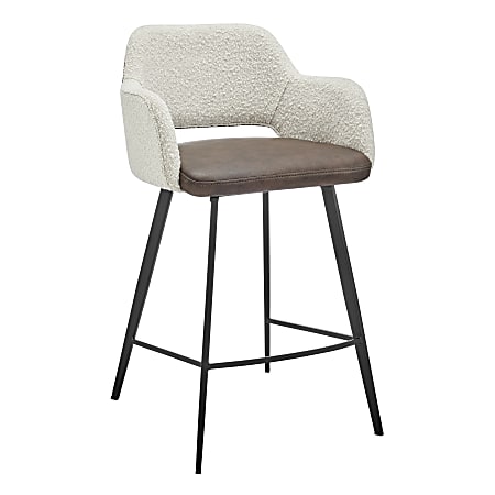 Eurostyle Desi Faux Leather/Fabric Swivel Counter Stool With Back, Ivory/Light Brown/Black
