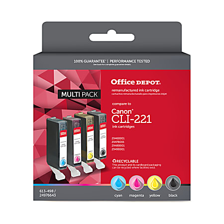 Office Depot® Brand Remanufactured Black And Cyan, Magenta, Yellow Ink Cartridge Replacement For Canon® CLI-221, Pack Of 4
