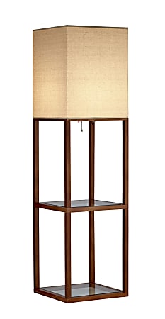 Adesso® Crowley Shelf Floor Lamp, 57"H, Off-White Shade/Bamboo Base