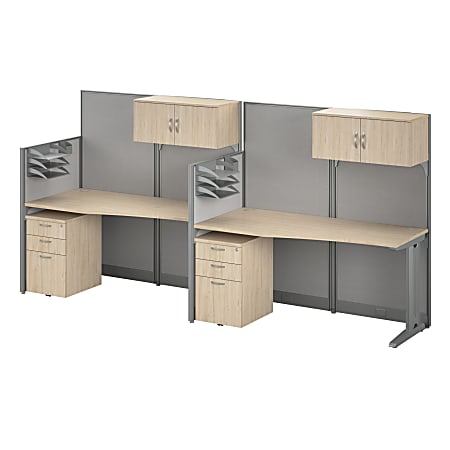 Bush Business Furniture Office in an Hour 2 Person Cubicle Desks with Storage, Drawers, and Organizers, Natural Elm, Standard Delivery