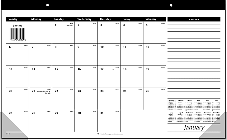 AT-A-GLANCE® Compact Desk Pad Calendar, 17 3/4" x 10 7/8", 30% Recycled, January–December 2016