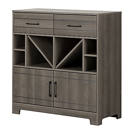 South Shore Vietti 32-Bottle Bar Cabinet With Bottle Storage, 36-1/4”H x 34-1/4”W x 16-3/4”D, Gray Maple