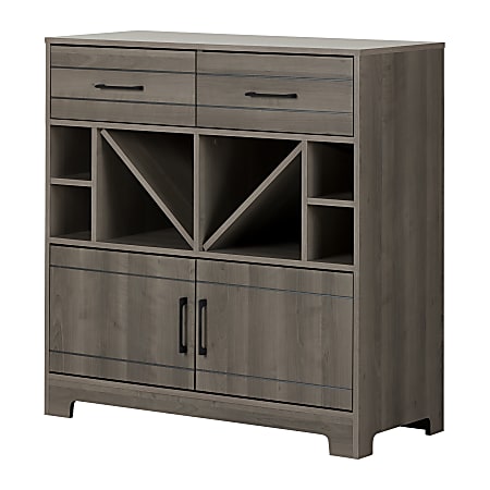 South Shore Vietti Bar Cabinet With Bottle Storage, 36-1/4”H x 34-1/4”W x 16-3/4”D, Gray Maple