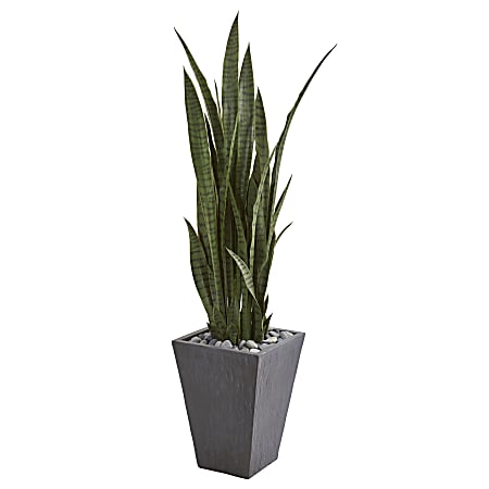 Nearly Natural 57"H Sansevieria Artificial Plant With Planter, 57"H x 11"W x 11"D, Gray/Green