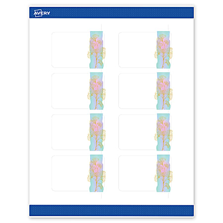 Avery® Printable Labels With Sure Feed® Technology, S00-EVE, Rectangle, 2" x 3", Matte White With Preprinted Watercolor/Gold Leaf Design, Pack Of 80