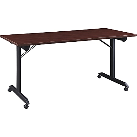Lorell® Mobile Folding Training Table, 29-1/2"H x 63"W x 29-1/2"D, Black/Brown