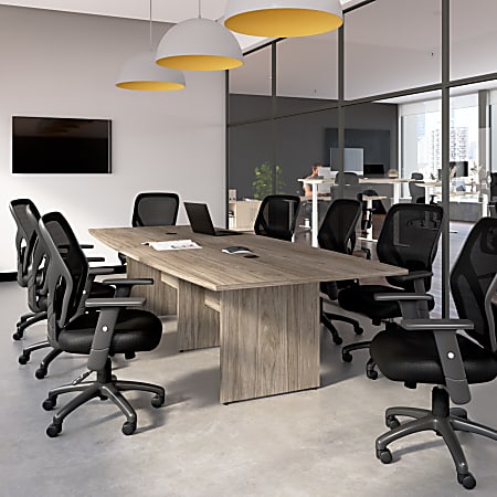 Bush Business Furniture 120-inch Office Conference Table with Wood Base, Modern Hickory, Standard Delivery
