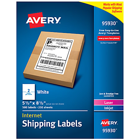 Avery® Shipping Address Labels, 95930, Rectangle, 5 1/2" x 8 1/2", White, Pack Of 500