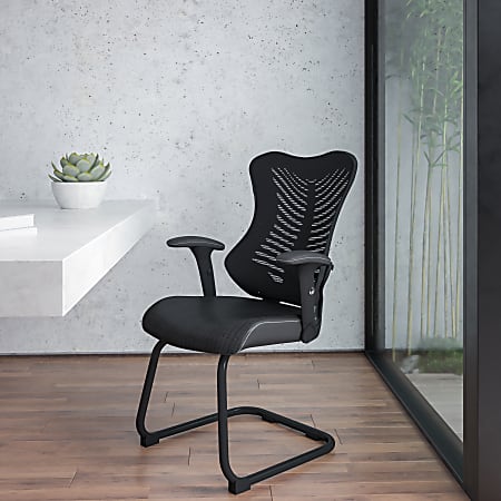 Flash Furniture Designer Mesh Sled Base Side Reception Chair with Adjustable Arms, Black