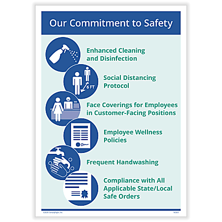 ComplyRight™ Corona Virus And Health Safety Posters, Our Commitment To Safety, English, 10" x 14", Set Of 3 Posters