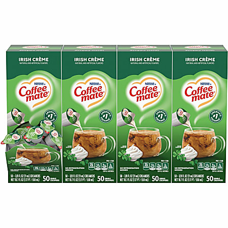Coffee mate Irish Creme Nondairy Liquid Creamer Singles - Irish Cream Flavor - 0.38 fl oz (11 mL) - 200 Serving - 50/Box - 4 / Carton