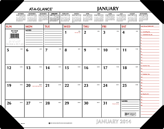 AT-A-GLANCE® 30% Recycled Desk Pad Calendar, 22" x 17", Black/Red, January–December 2016