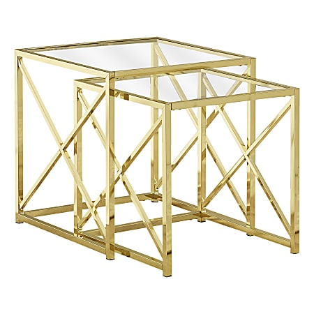 Monarch Specialties Tempered Glass Nesting Table Set, Gold