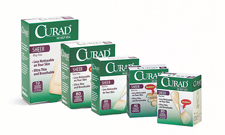 CURAD® Sheer Adhesive Bandages, 3/4" x 3", 80 Bandages Per Box, Case Of 24 Boxes