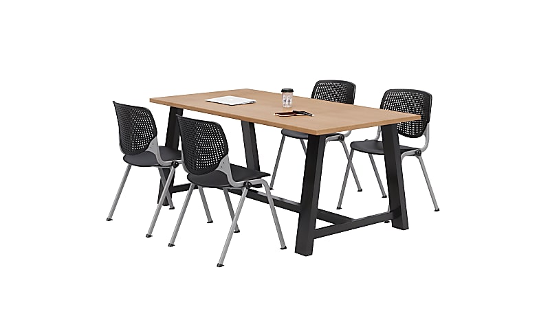 KFI Studios Midtown Table With 4 Stacking Chairs, Kensington Maple/Black
