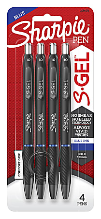Sharpie® S Gel Pens, Medium Point, 1.0 mm, Black Barrel, Blue Ink, Pack Of 4 Pens
