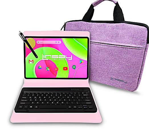 LINSAY® 12 Octa Core 256GB STORAGE Android 14 BUNDLE with PINK UNIQUE KEYBOARD CASE and TABLET BRIEFCASE