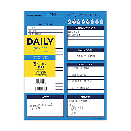 TF Publishing Undated Daily Task Pad, 6" x 8", Bright Blue Day