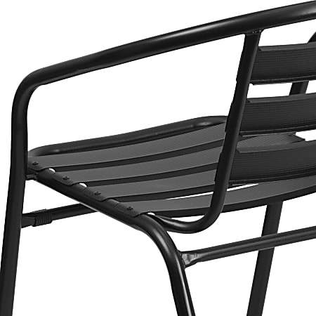 Black metal restaurant stack chair deals with aluminum slats